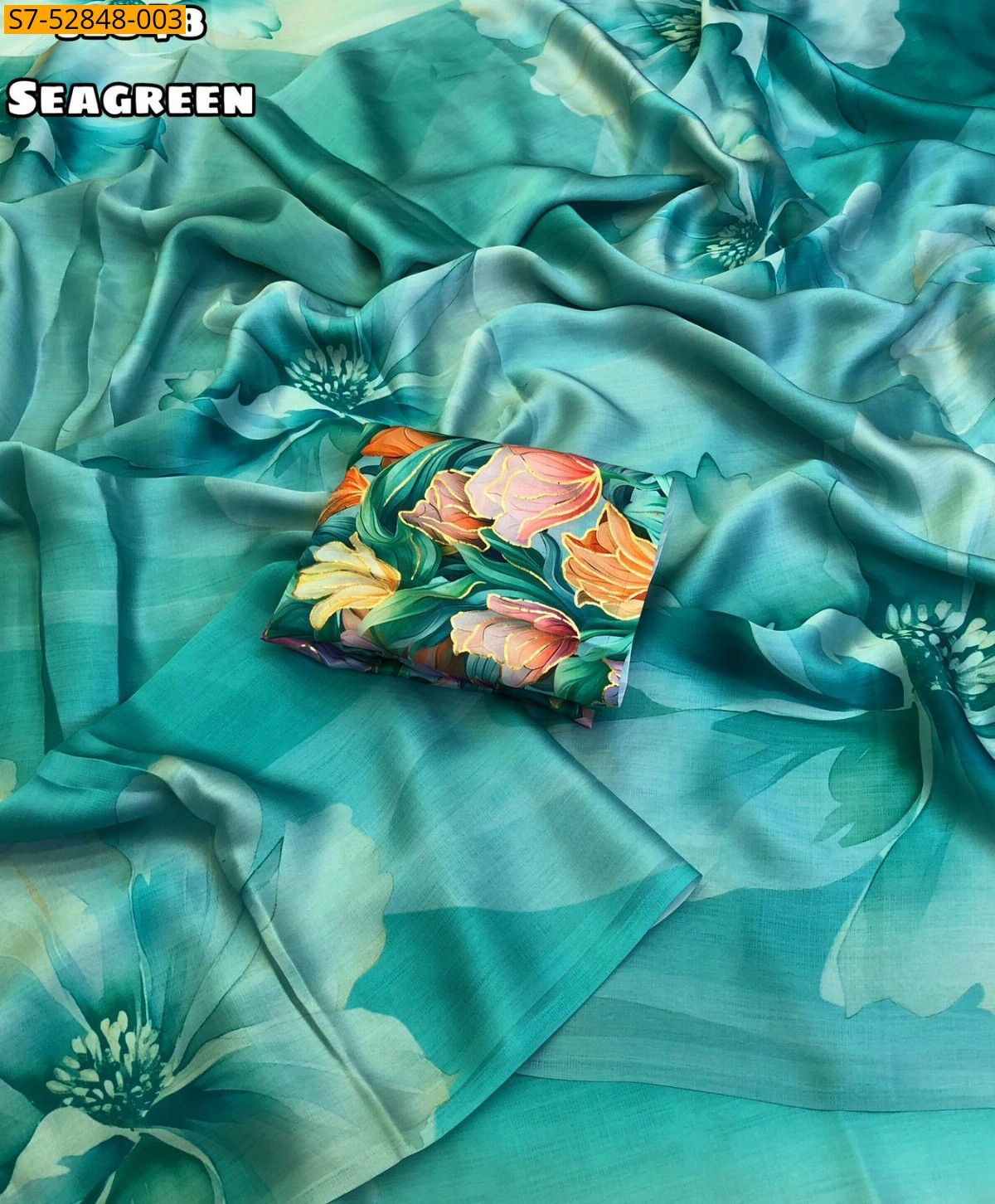 Sea Green Soft and Smooth Satin Georgette  Saree