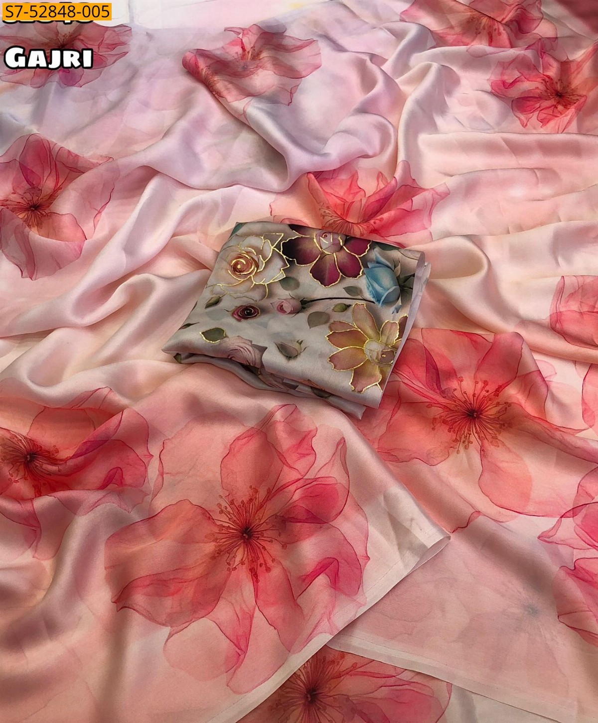 Gajri Soft and Smooth Satin Georgette  Saree