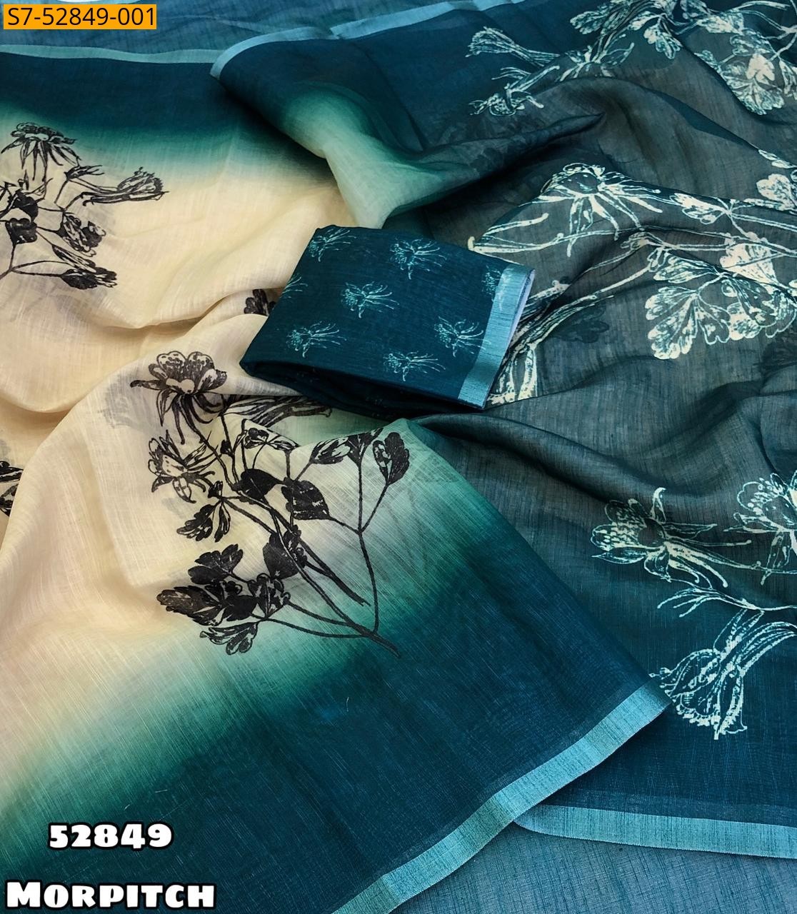 Morpitch Soft Linen Floral Shaded  Saree