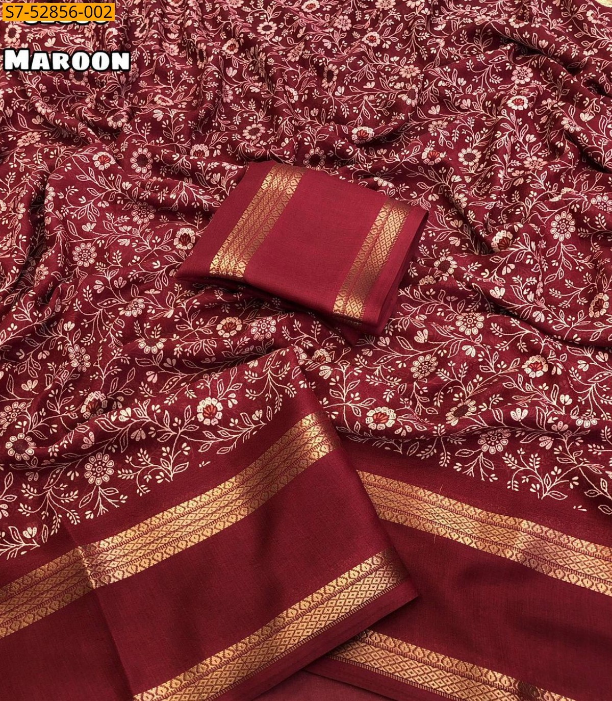Fancy moss chiffon printed sarees - Maroon