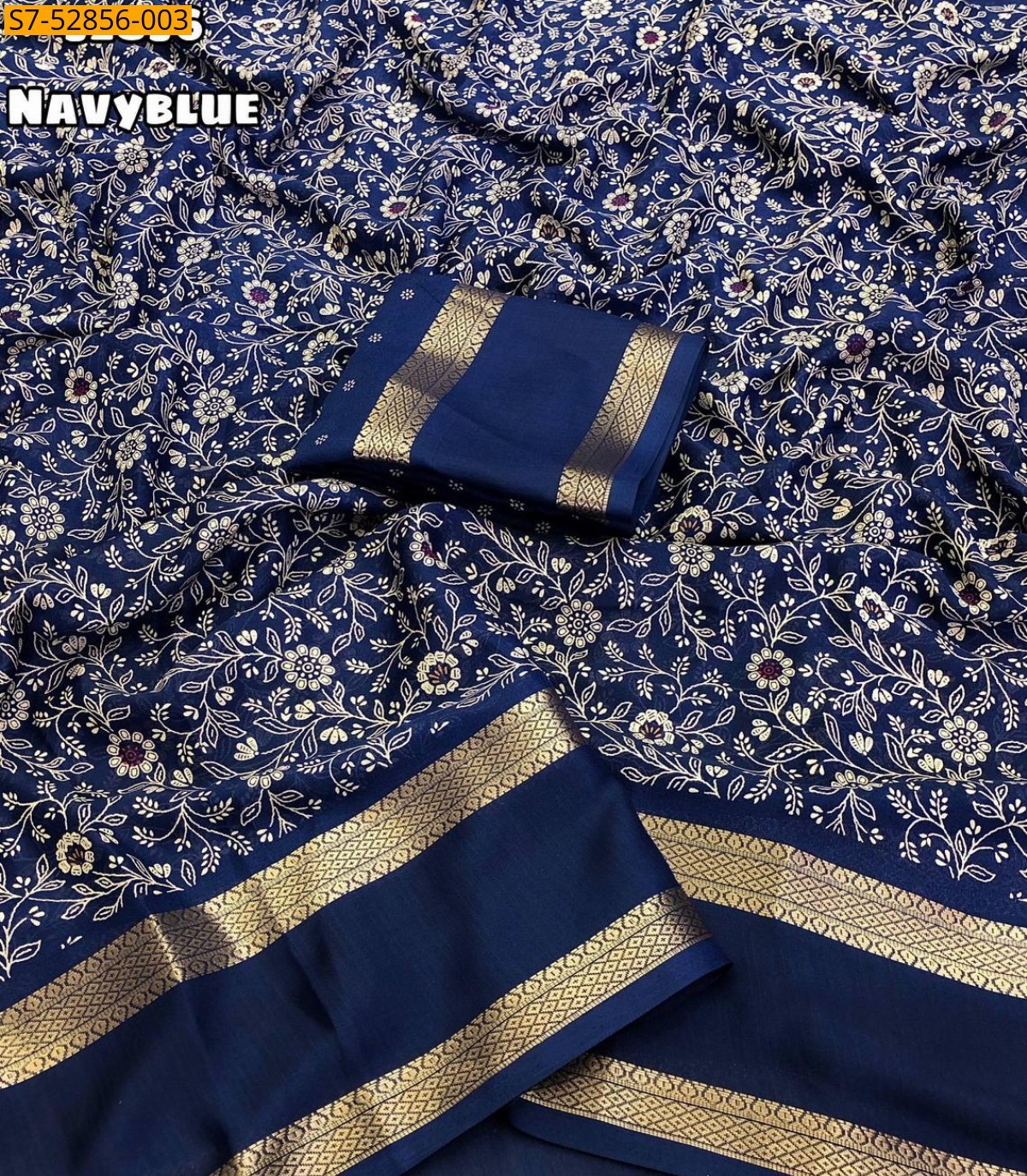 Navy Blue Fancy moss chiffon printed sarees