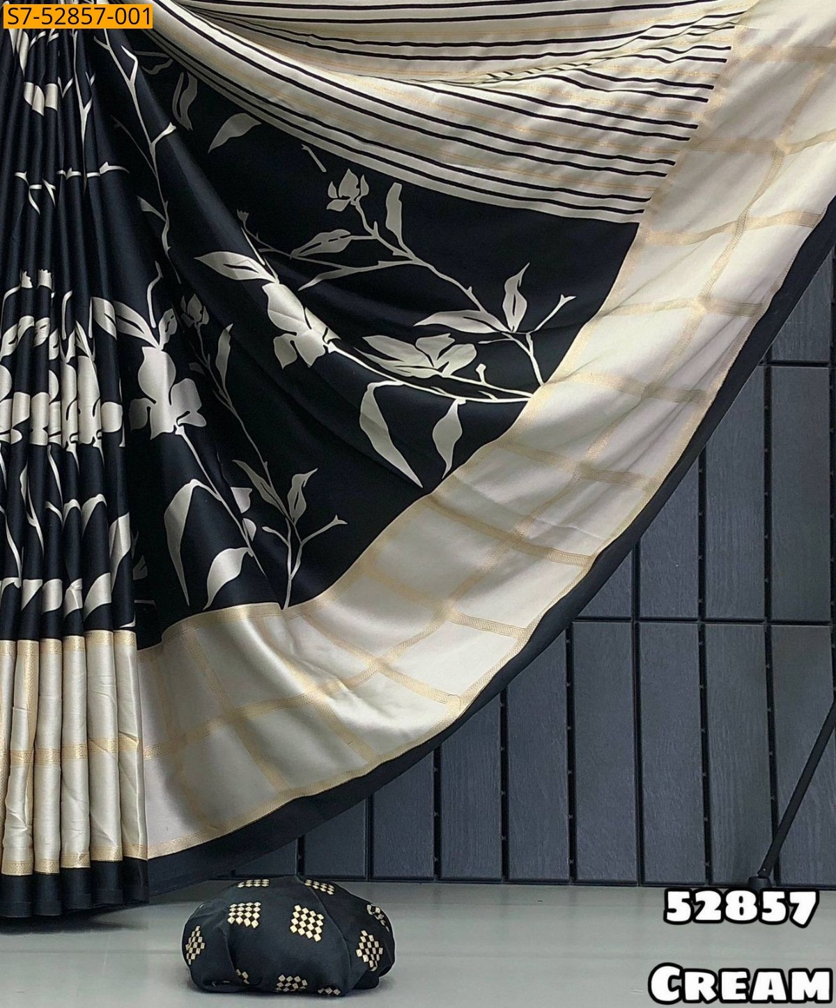 Cream Modal Satin Silk Saree