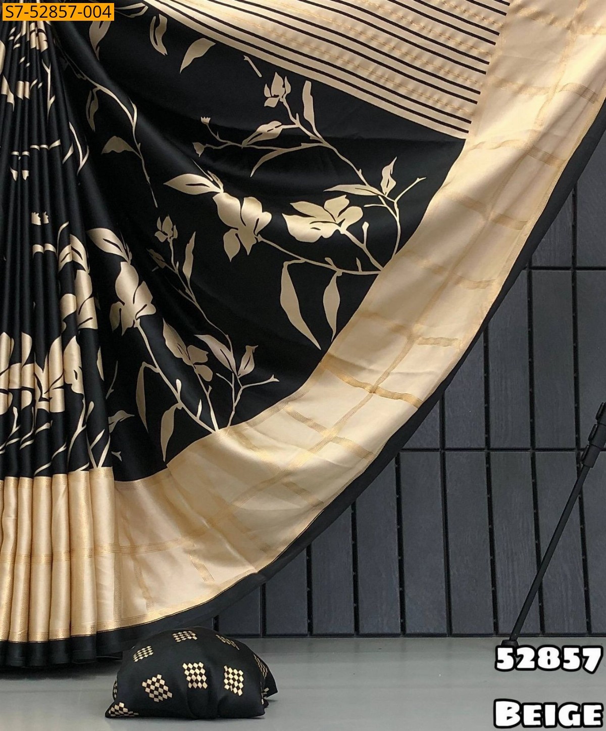 Beige Modal Satin Silk Saree