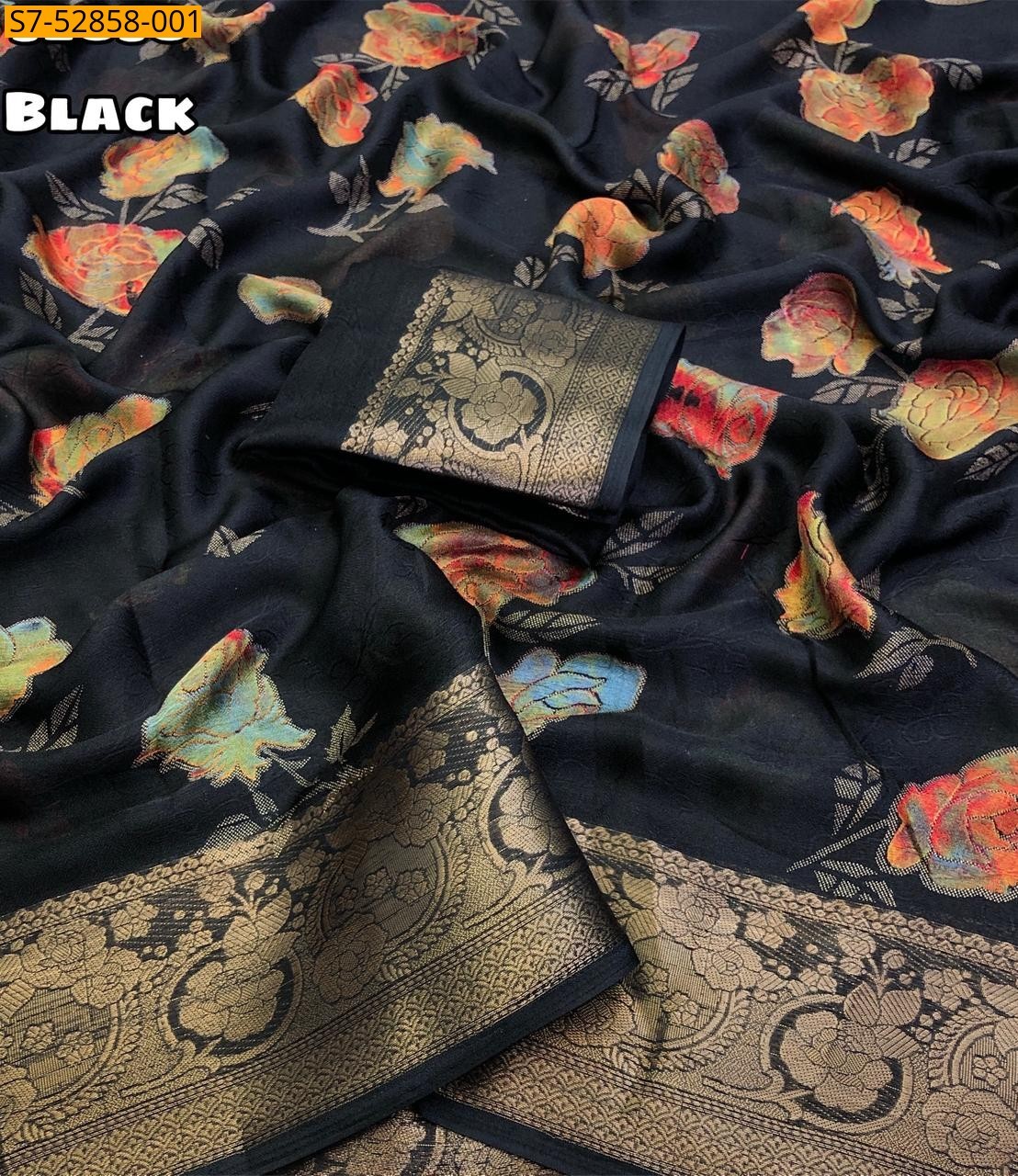 Black Marshmellow floral printed sarees
