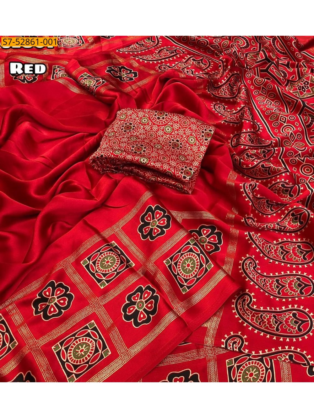 Satin Geometrical Foil Printed Saree