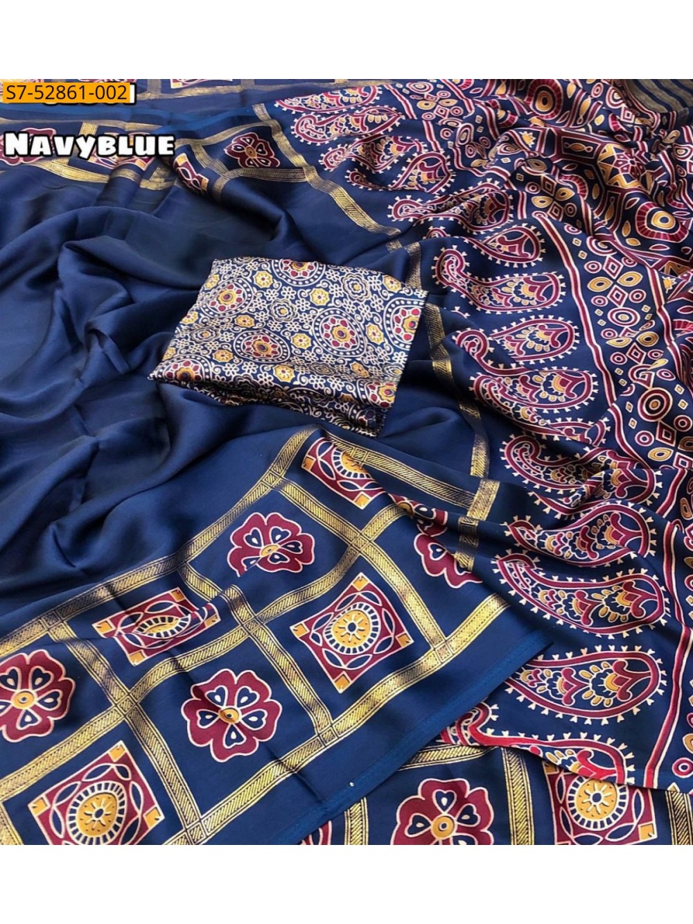 Satin Geometrical Foil Printed Saree