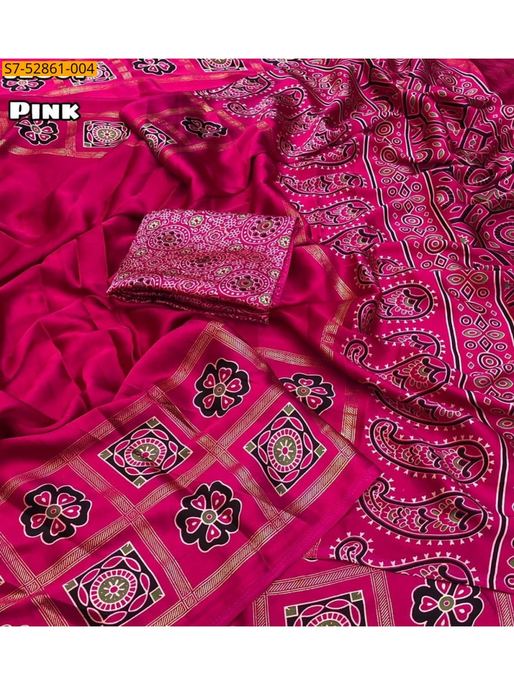 Satin Geometrical Foil Printed Saree