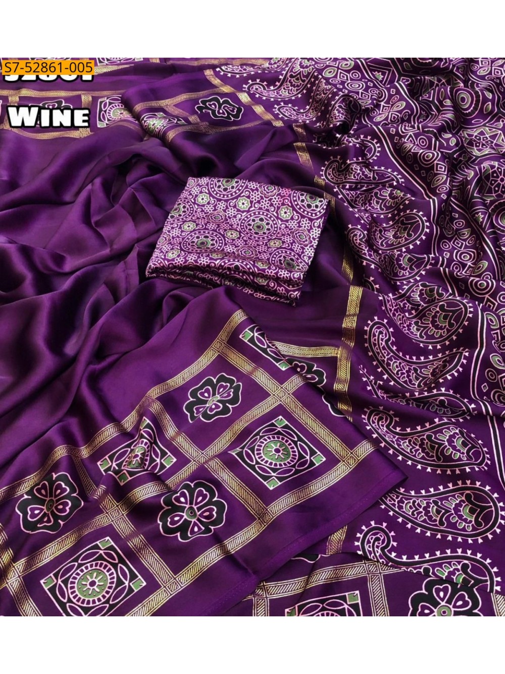 Satin Geometrical Foil Printed Saree