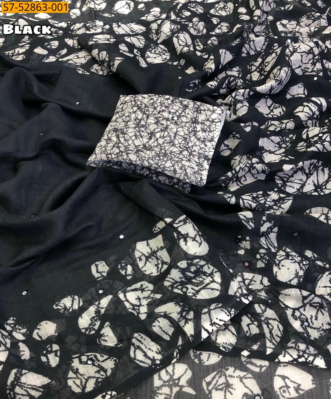 Black Soft Linen Printed sarees