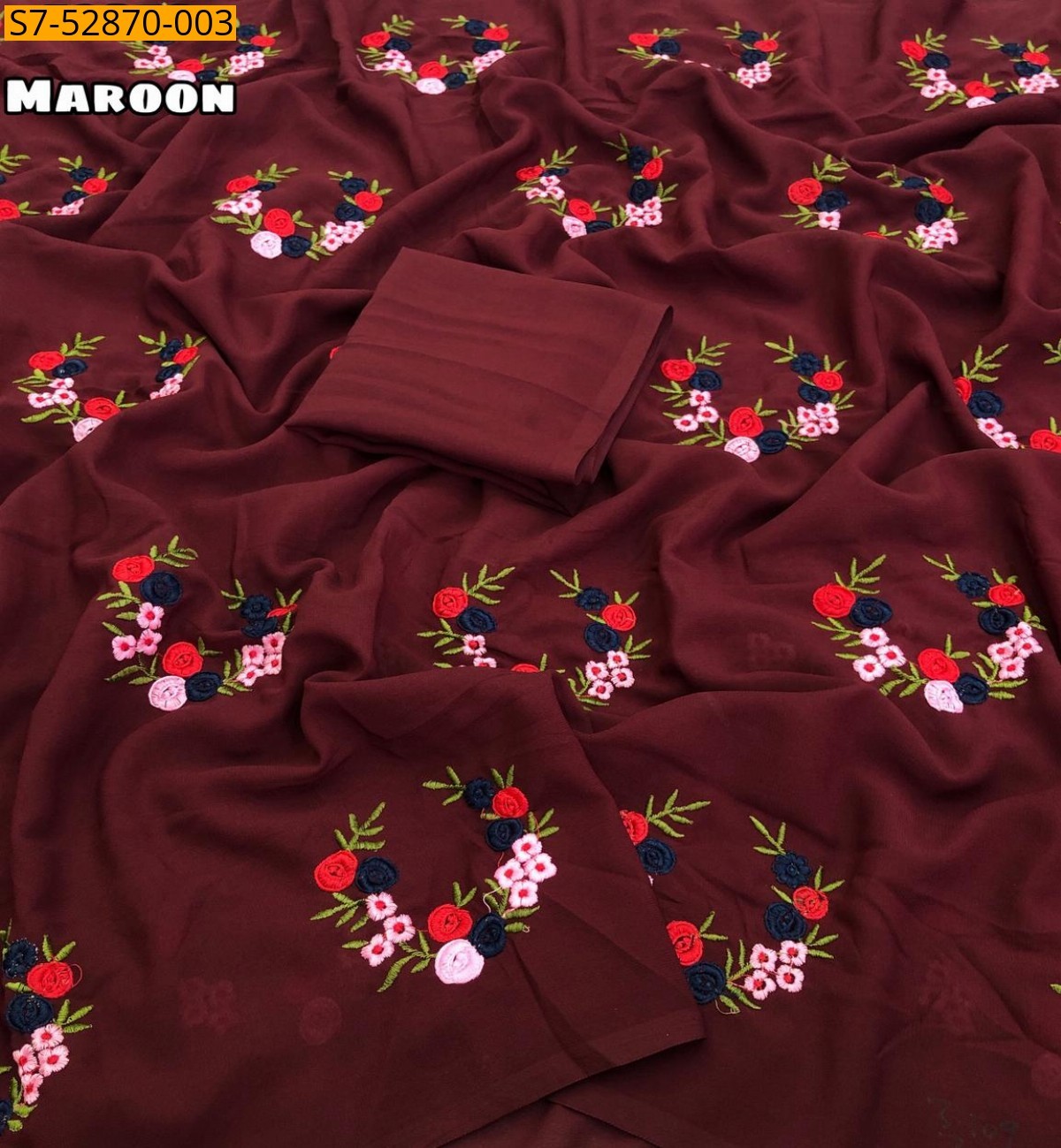 Maroon Fancy silk floral digital printed sarees