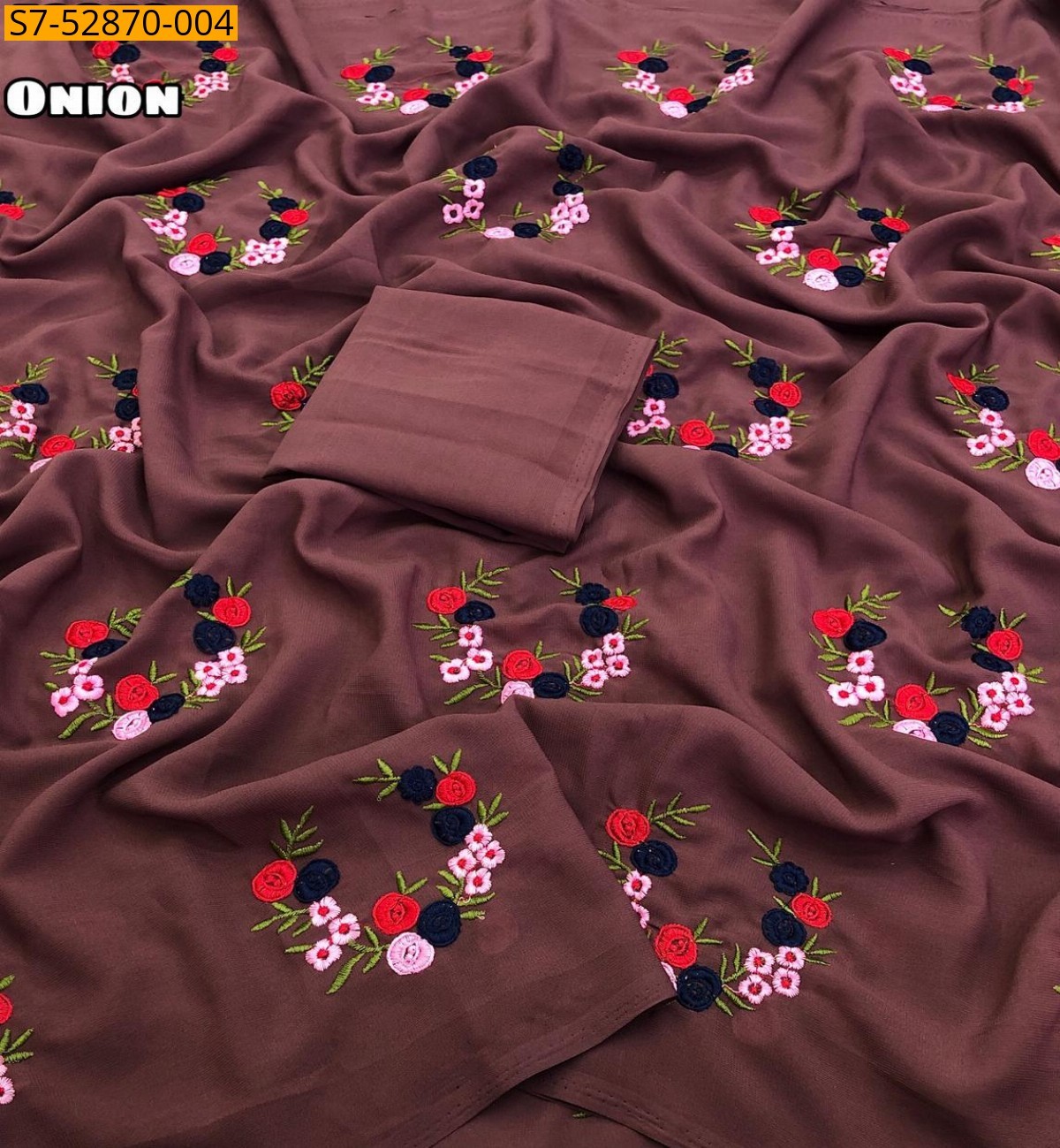 Onion Pink Fancy silk floral digital printed sarees