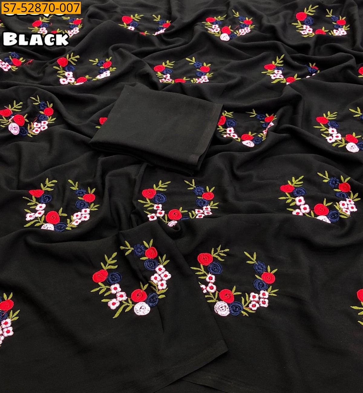 Black Fancy silk floral digital printed sarees