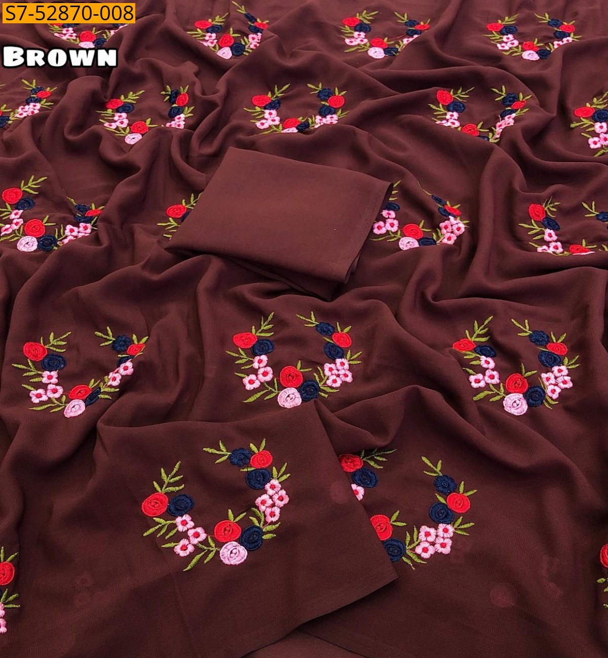 Brown Fancy silk floral digital printed sarees