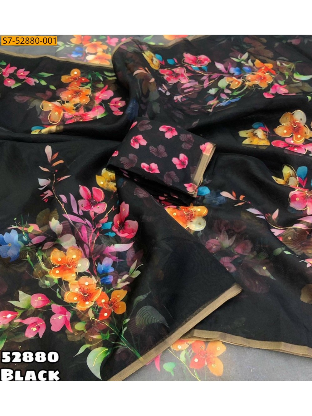 Fancy Organza floral digital printed saree
