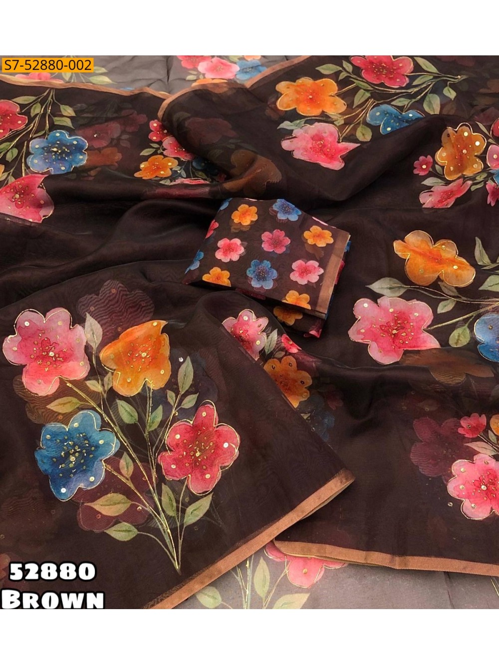 Fancy Organza floral digital printed saree