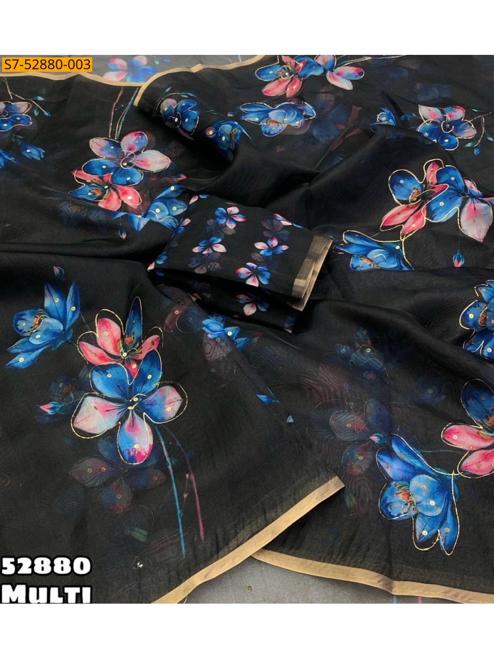 Fancy Organza floral digital printed saree