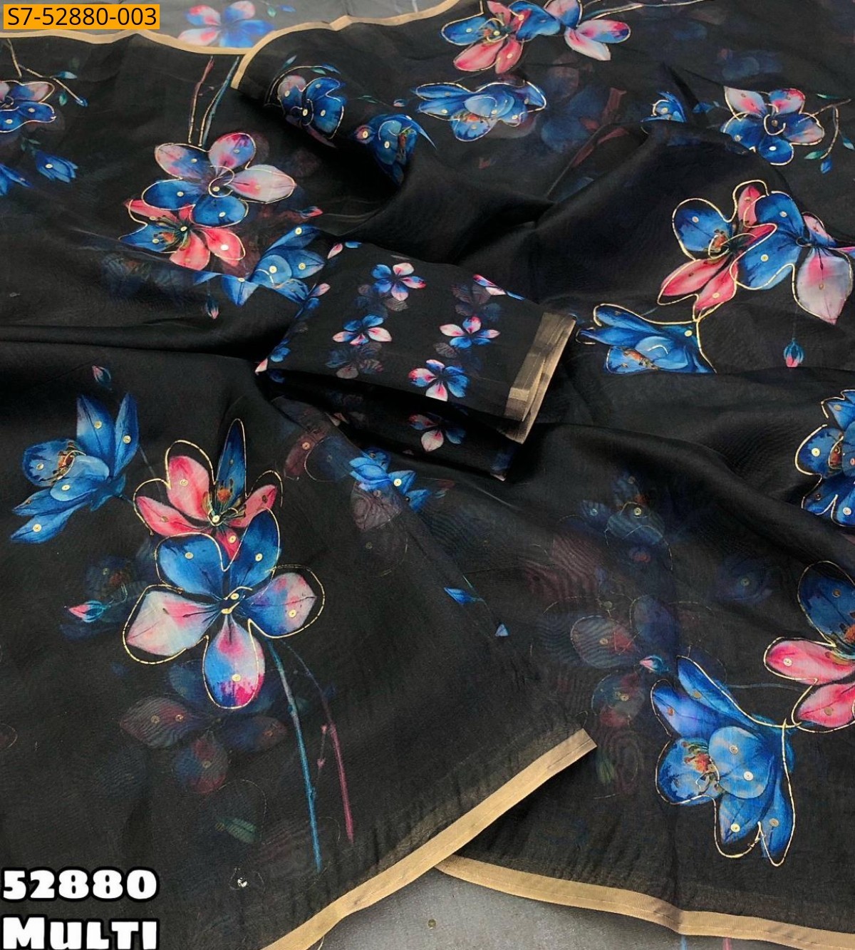 Multi Color Fancy Organza floral digital printed saree