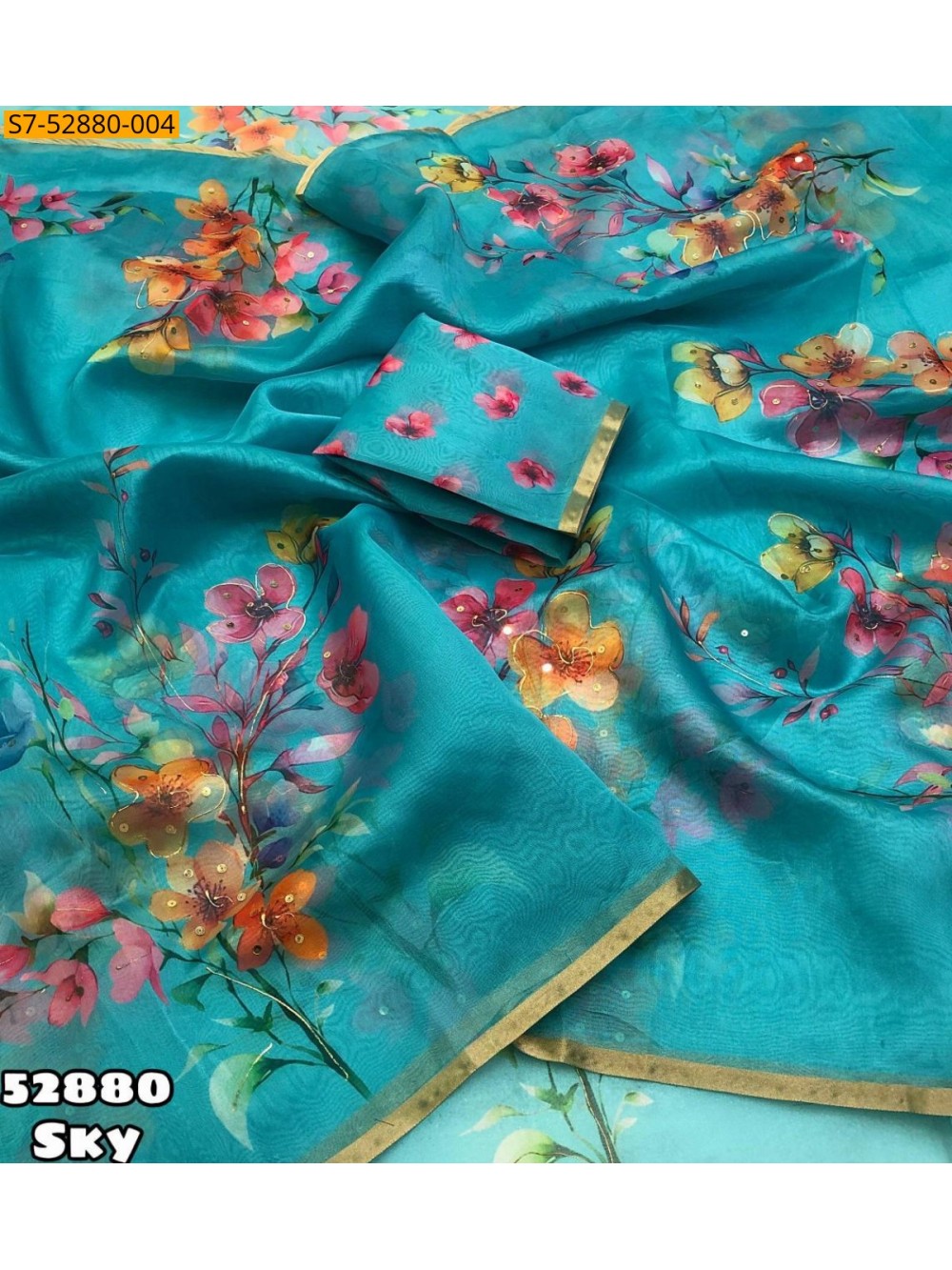 Fancy Organza floral digital printed saree