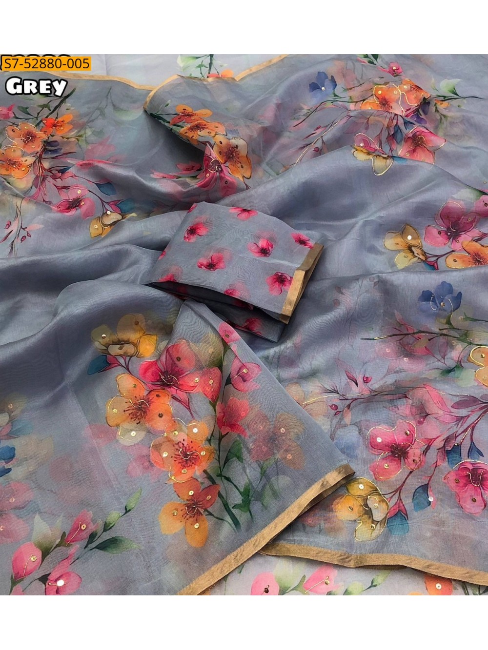 Fancy Organza floral digital printed saree