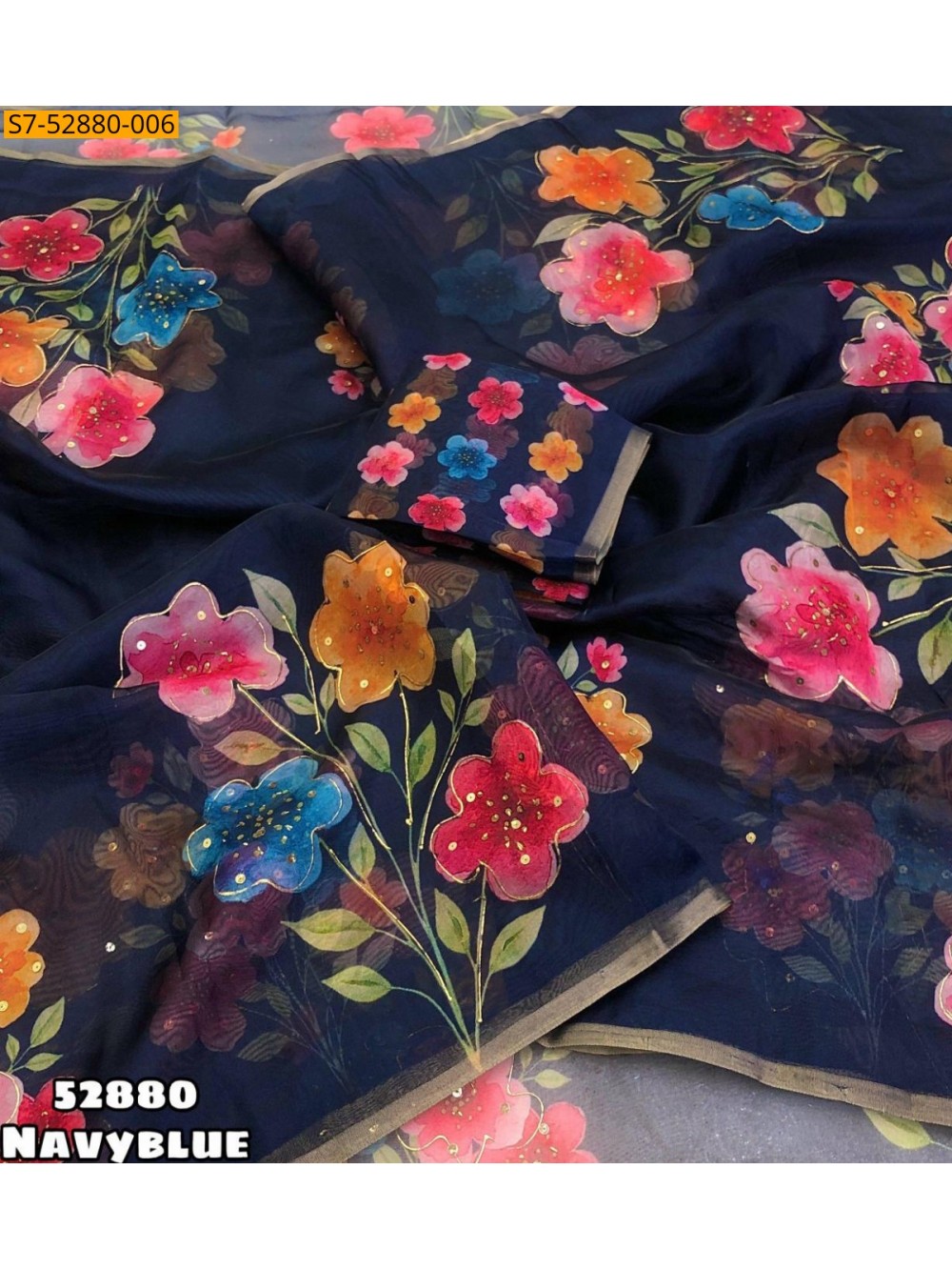 Fancy Organza floral digital printed saree