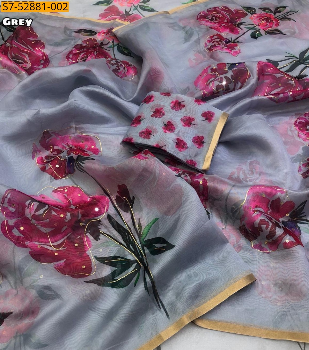 Grey Fancy Organza Printed saree