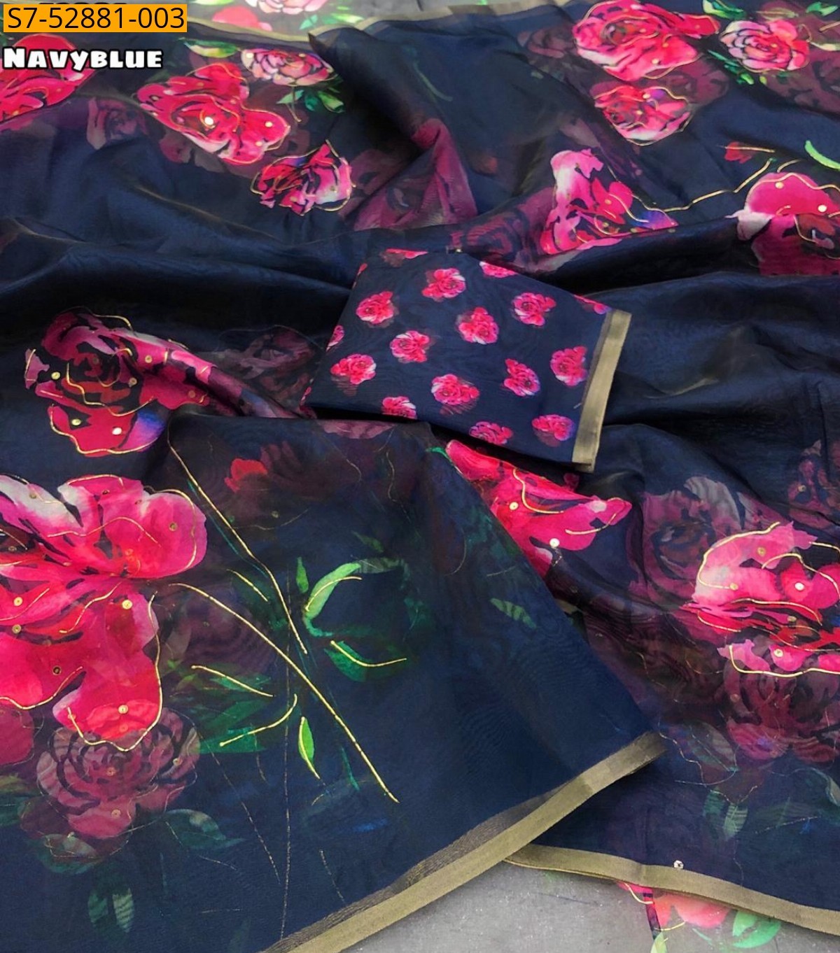 Navy Blue Fancy Organza Printed saree