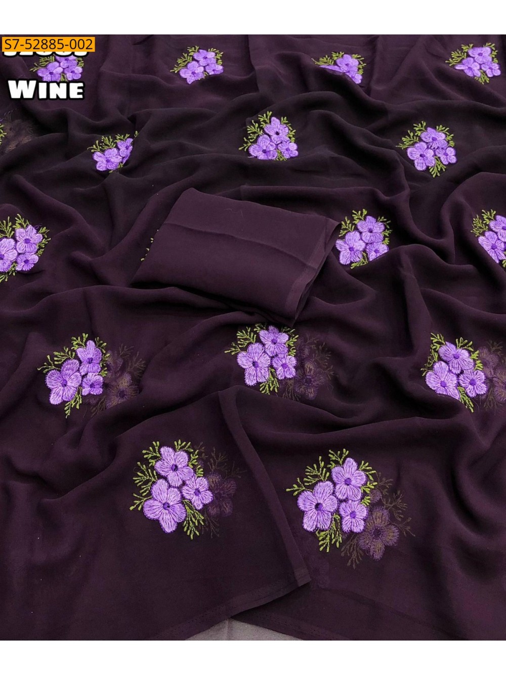 Fancy Georgette Floral Embroidery Saree