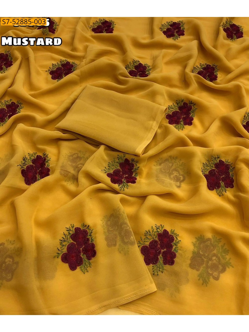 Fancy Georgette Floral Embroidery Saree