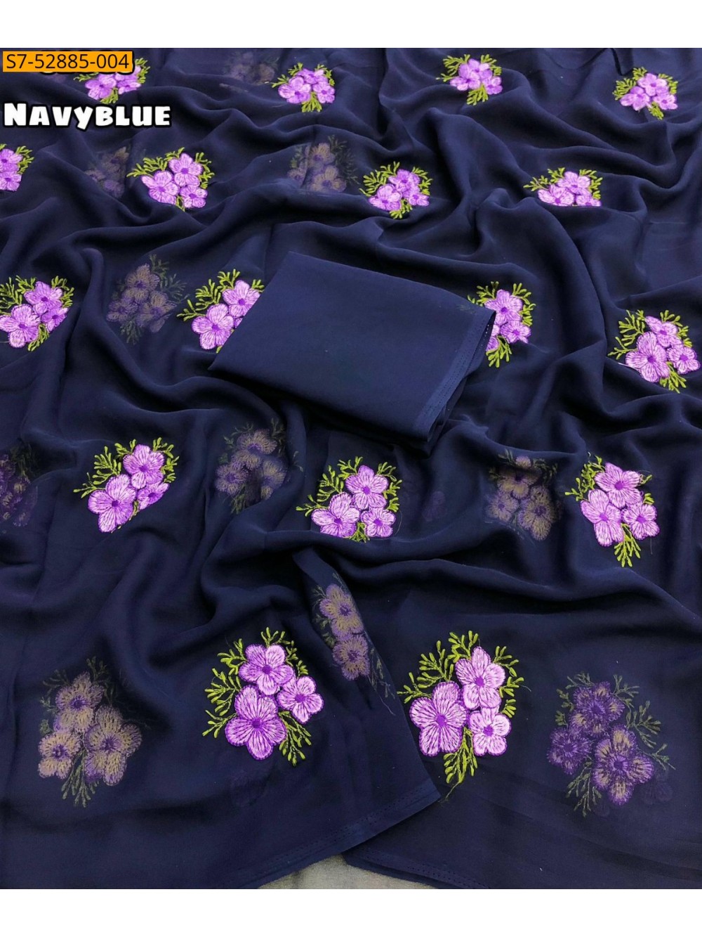 Fancy Georgette Floral Embroidery Saree