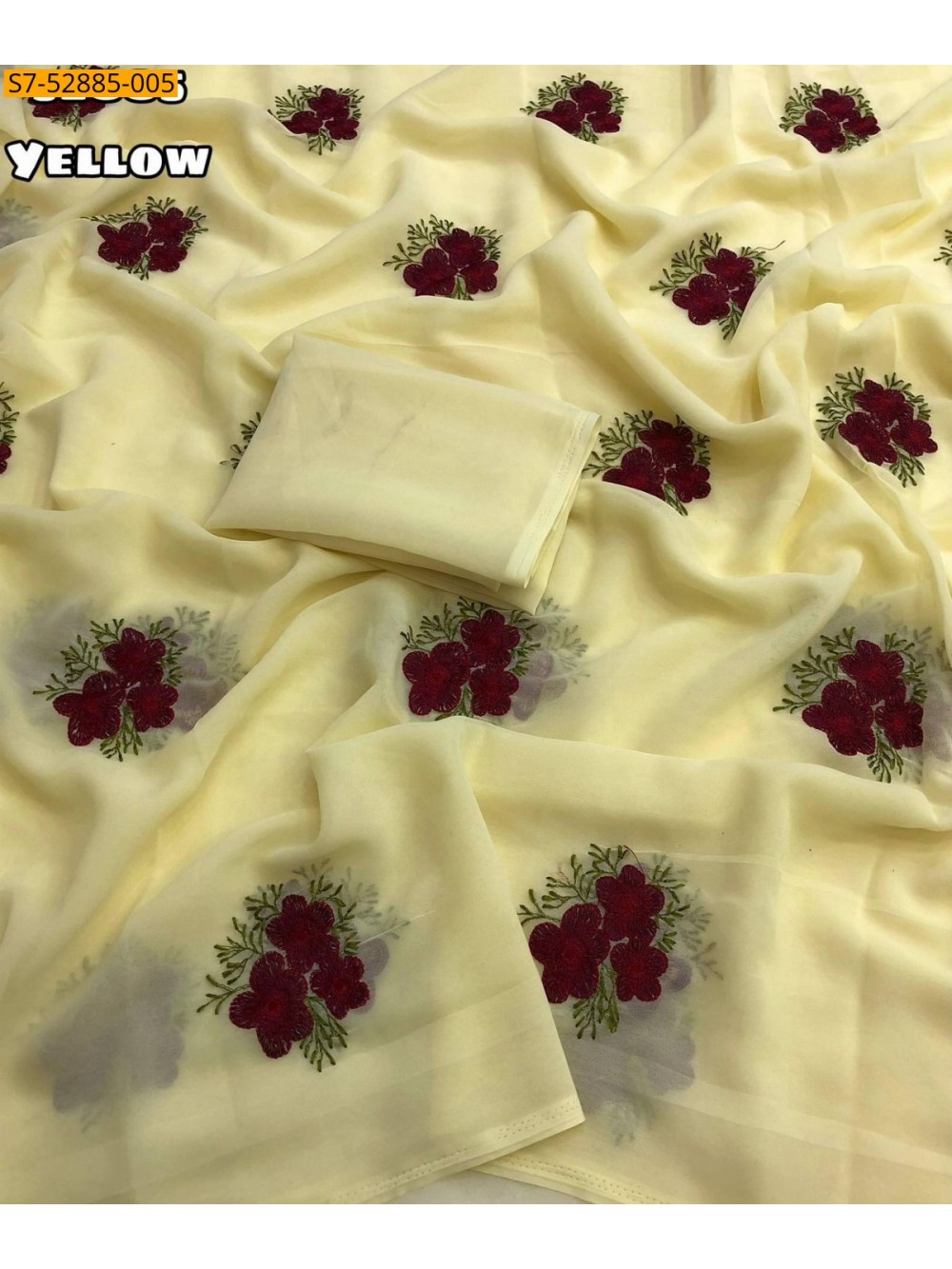 Fancy Georgette Floral Embroidery Saree