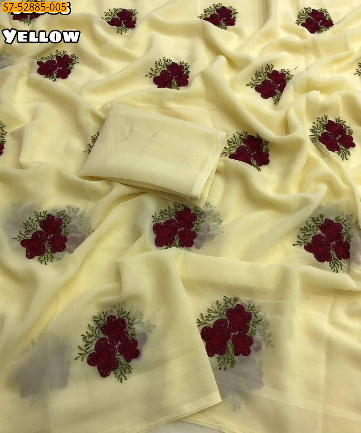 Yellow Fancy Georgette Floral Embroidery Saree