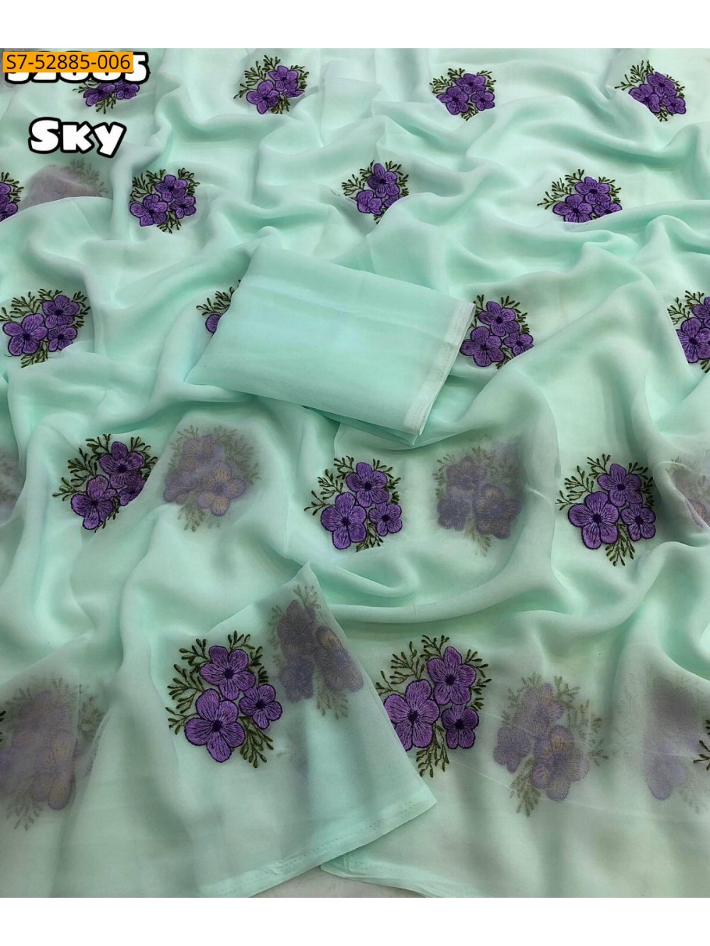 Fancy Georgette Floral Embroidery Saree