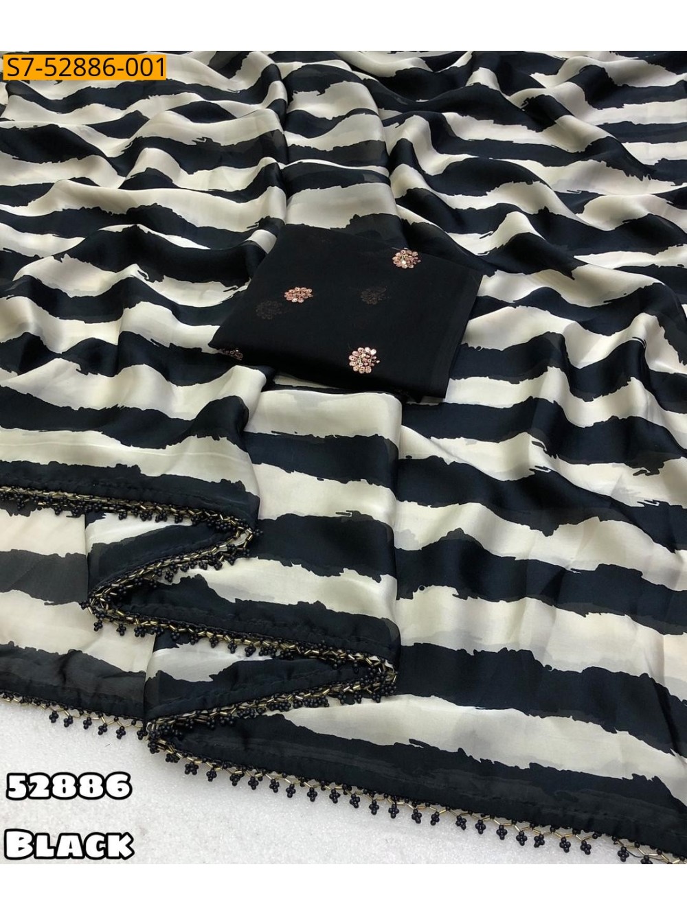 Satin Georgette Gemotrical Print saree