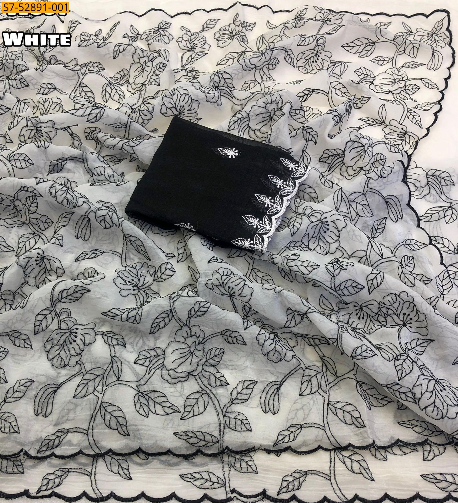 White Fancy Crunchy Crush Saree