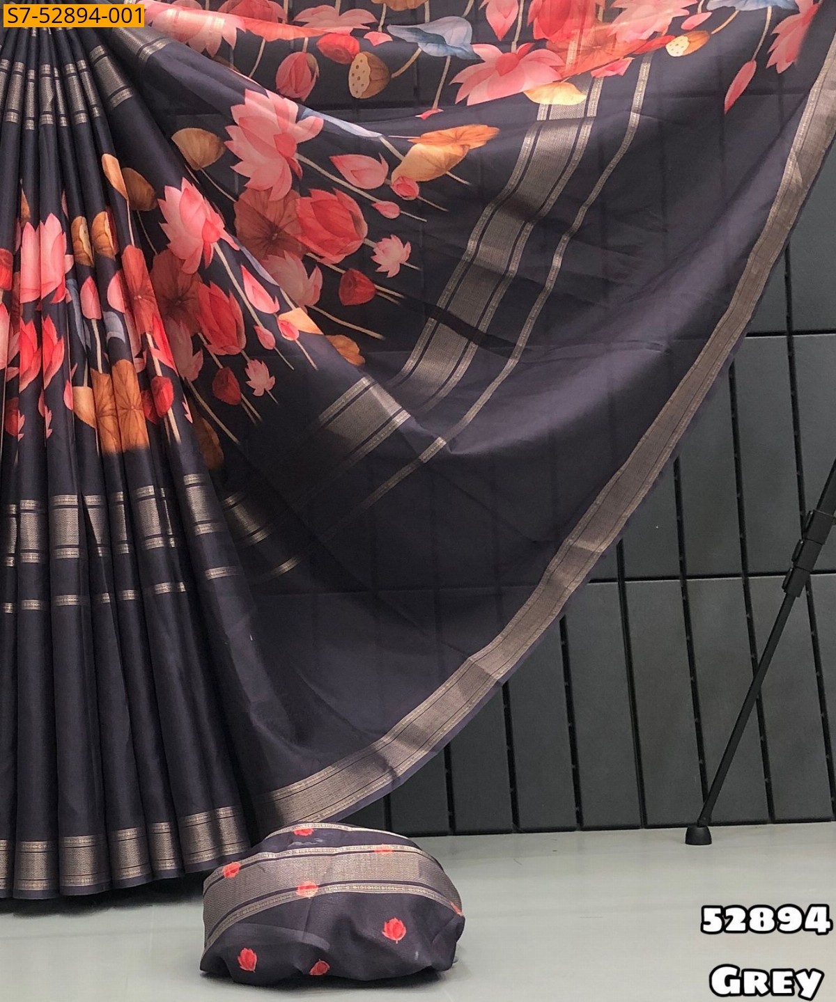 Gray Fancy Dola Mysore Silk Saree