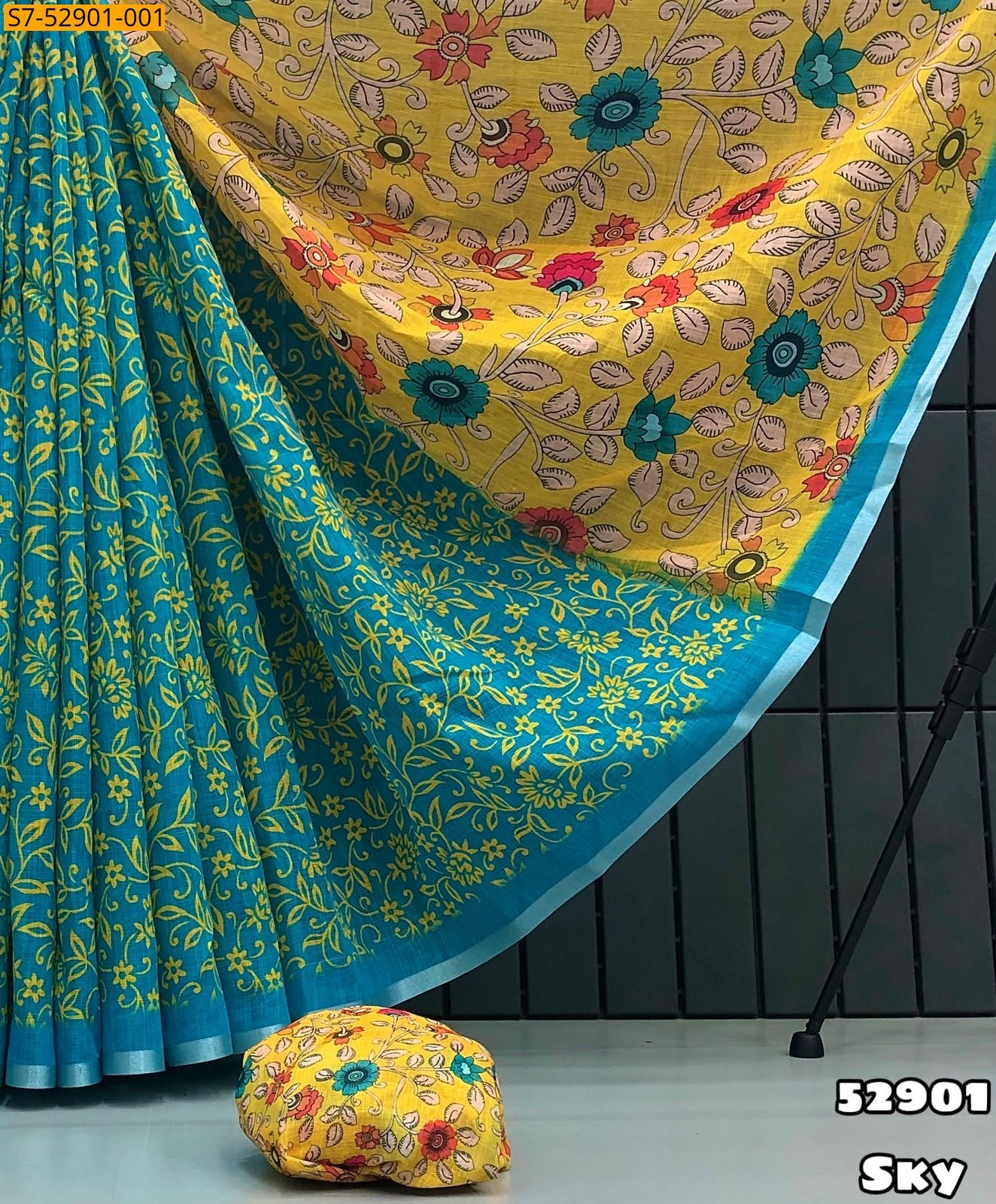 Sky Blue Fancy Soft Lenin Saree