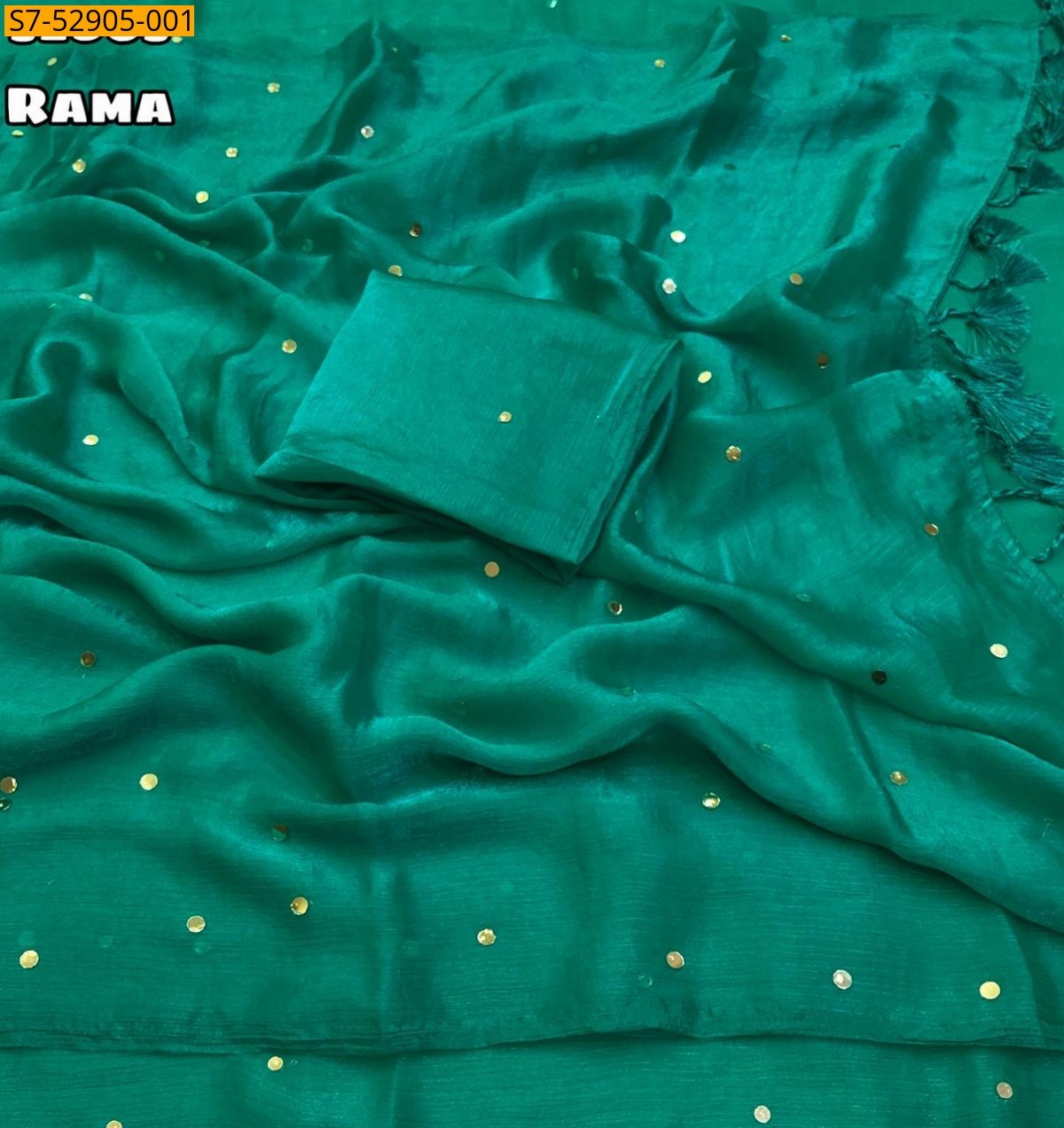 Rama green Fancy Fendy Chiffon Mirror Work Saree
