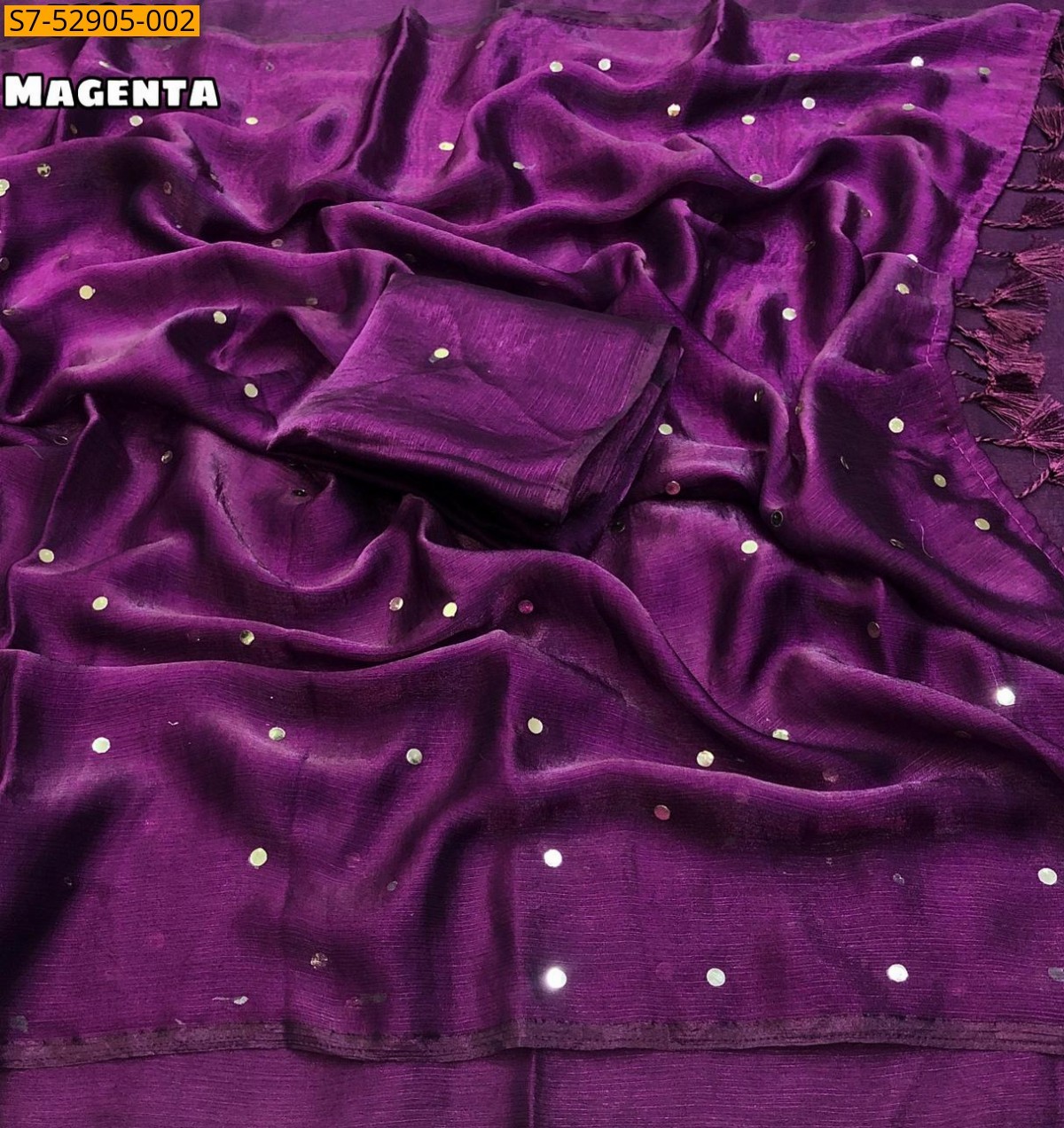 Megenta Fancy Fendy Chiffon Mirror Work Saree