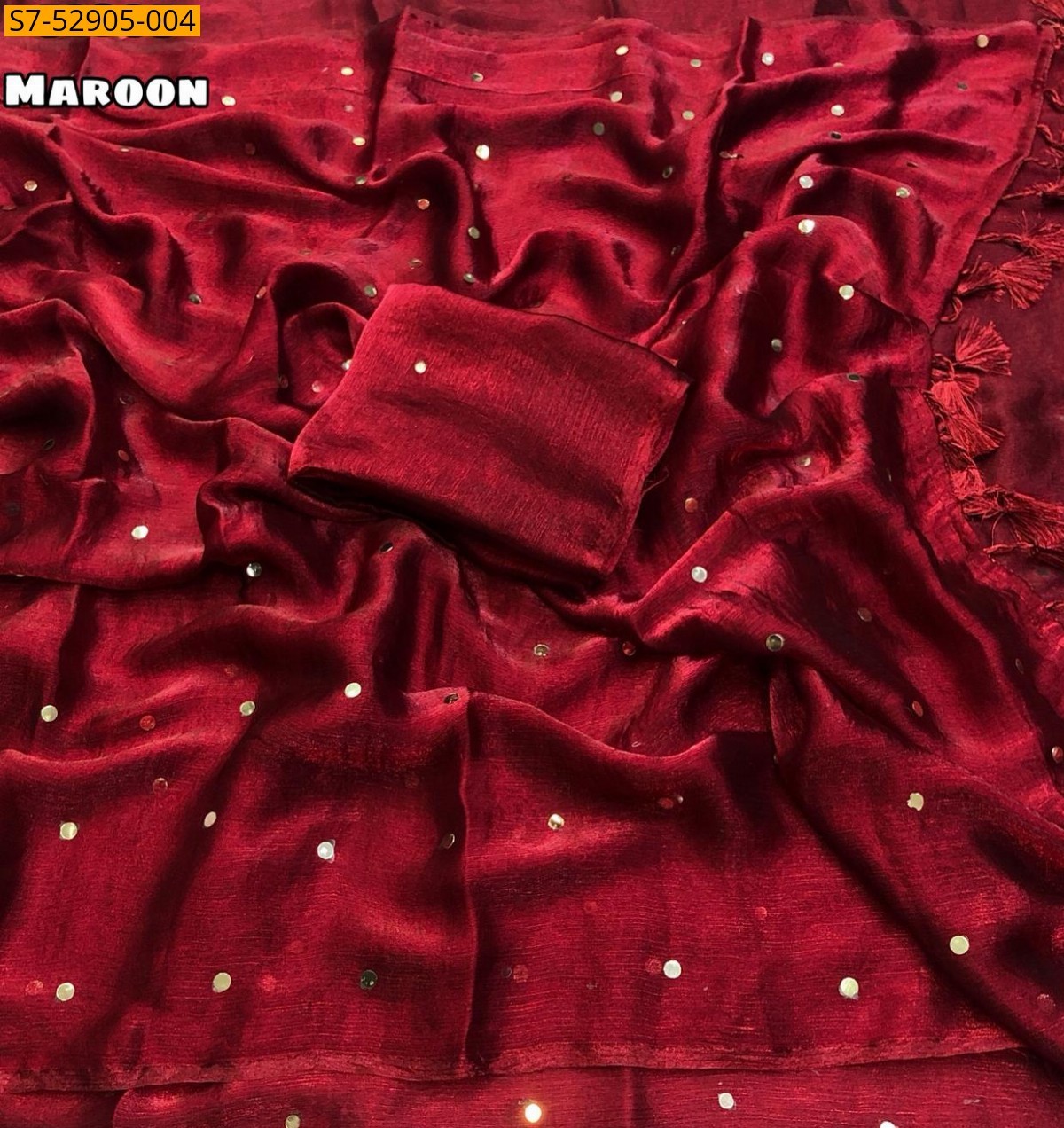 Maroon Fancy Fendy Chiffon Mirror Work Saree