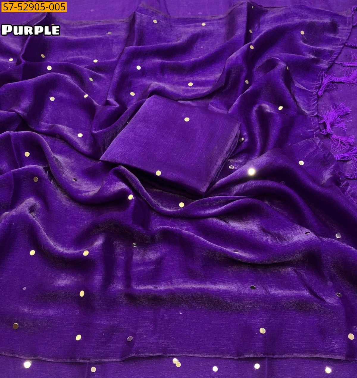 Purple Fancy Fendy Chiffon Mirror Work Saree