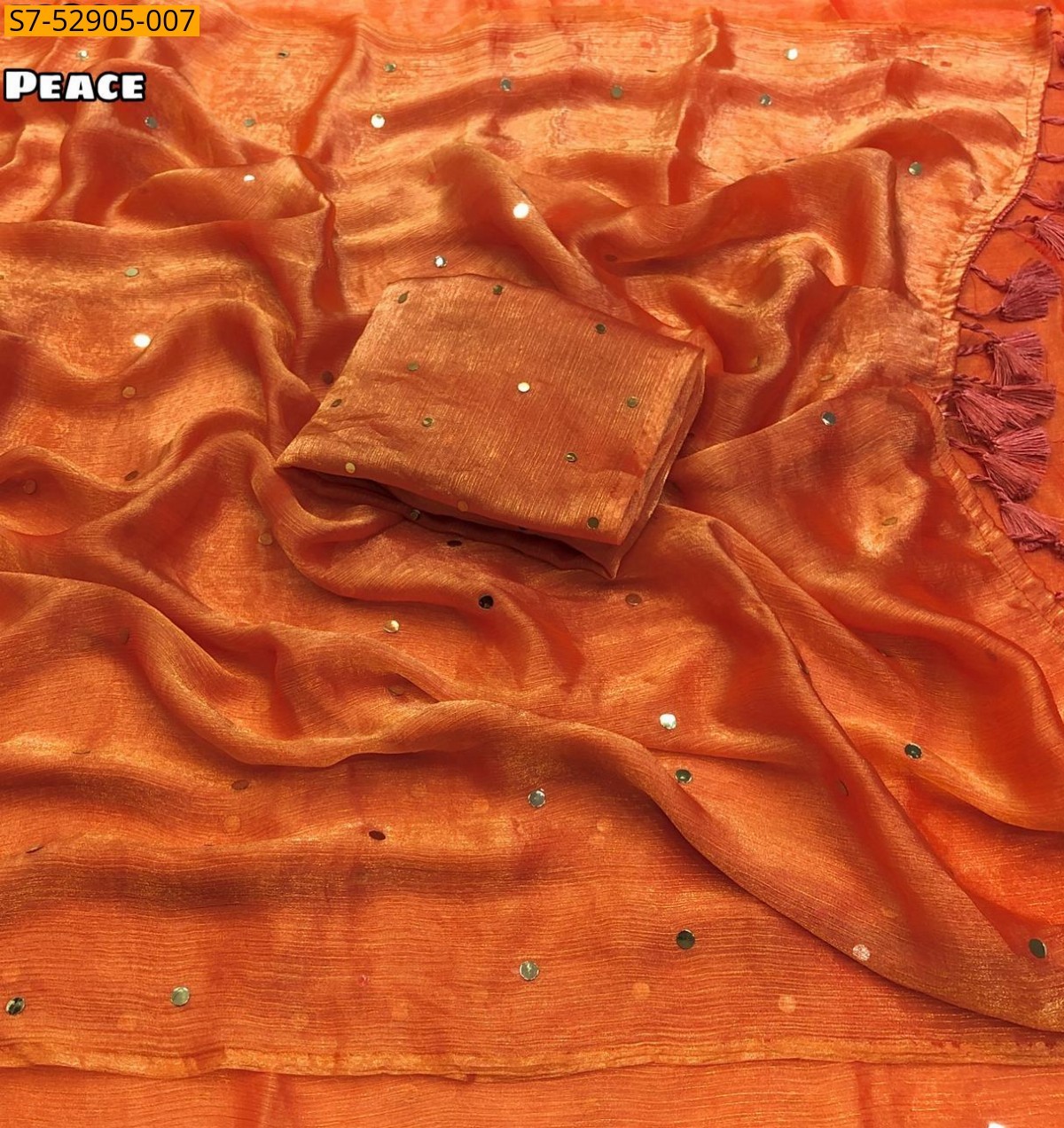 Peach Fancy Fendy Chiffon Mirror Work Saree