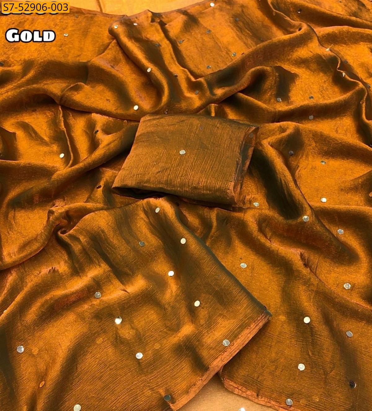 Gold Fancy Fendy Chiffon mirror work Saree