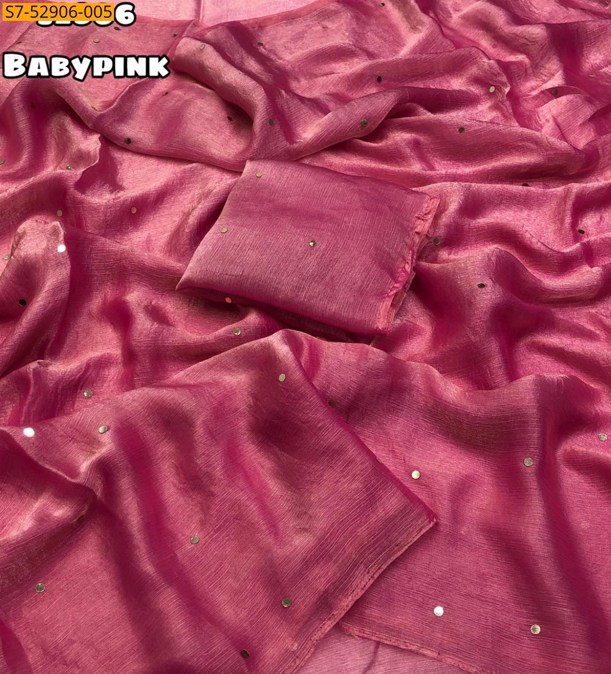 Baby Pink Fancy Fendy Chiffon mirror work Saree