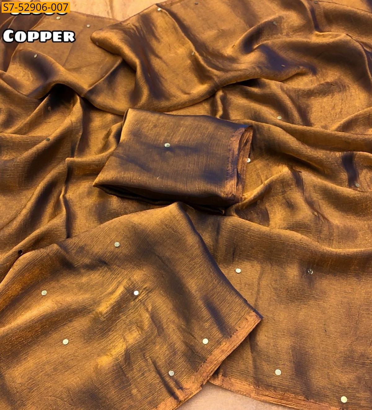 Copper Fancy Fendy Chiffon mirror work Saree