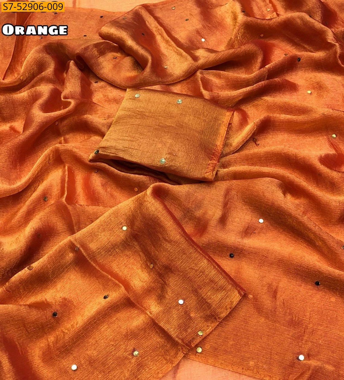 Orange Fancy Fendy Chiffon mirror work Saree
