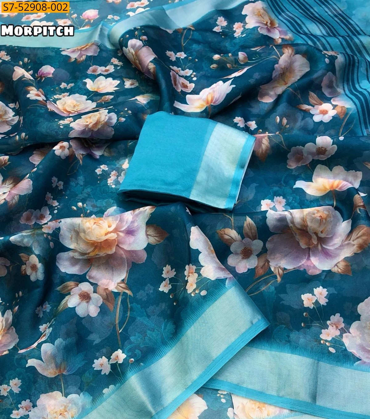 Fancy Organza Floral Digital Print Saree - Morpitch