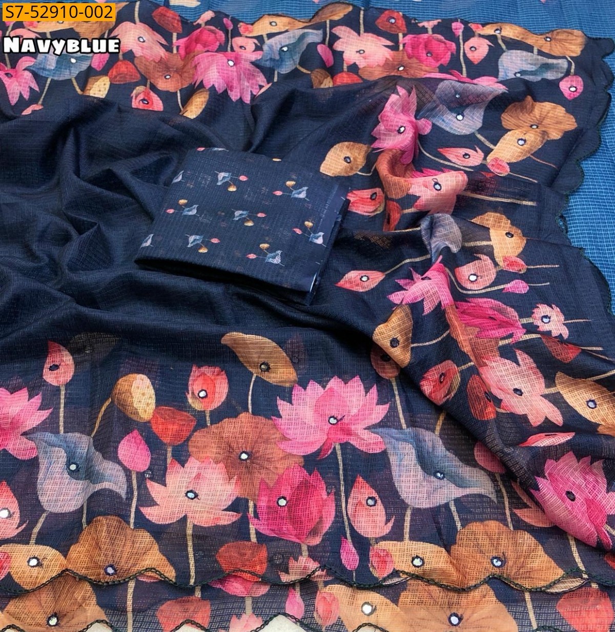 Navy Blue Fancy Soft Kota Checks Sarees