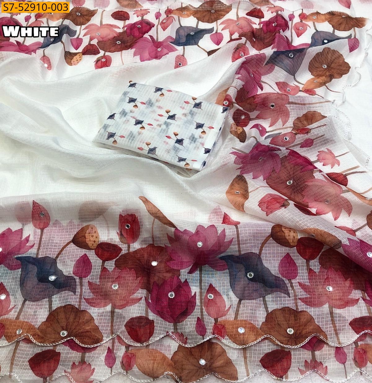 White Fancy Soft Kota Checks Sarees