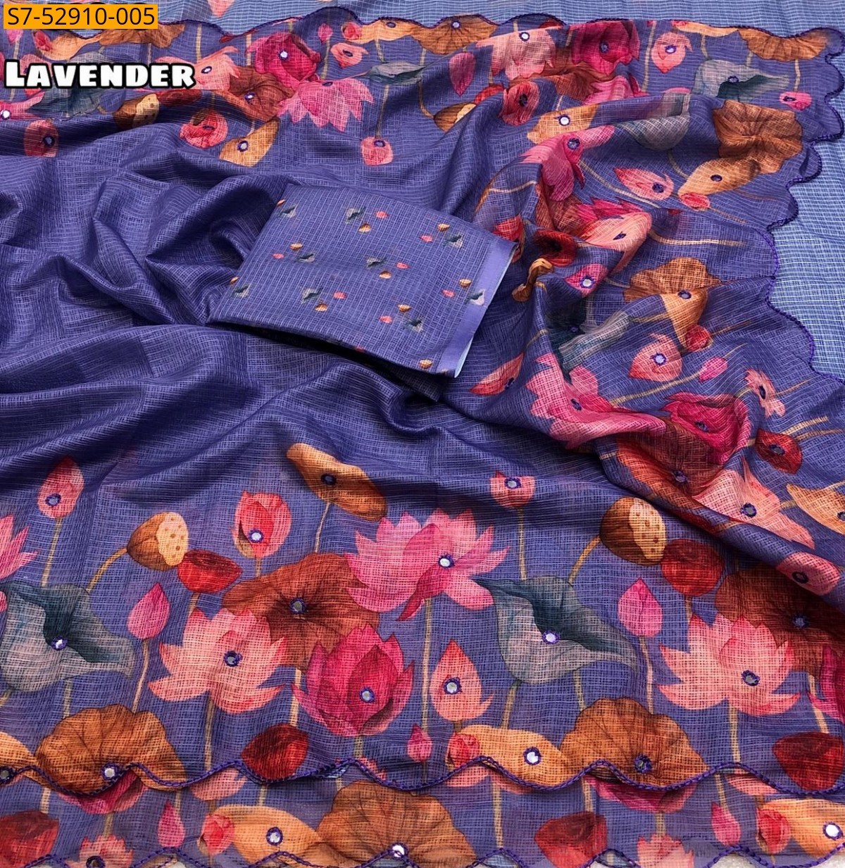 Lavender Fancy Soft Kota Checks Sarees