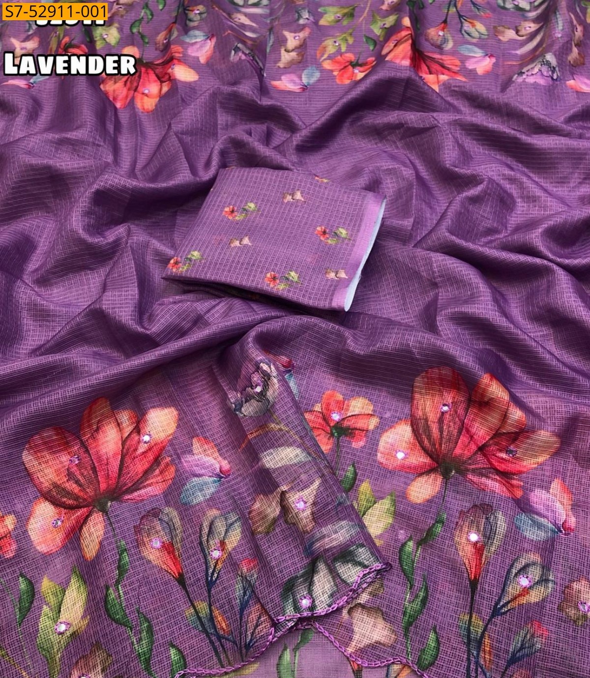 Lavender Fancy Soft Kota Cheks Saree